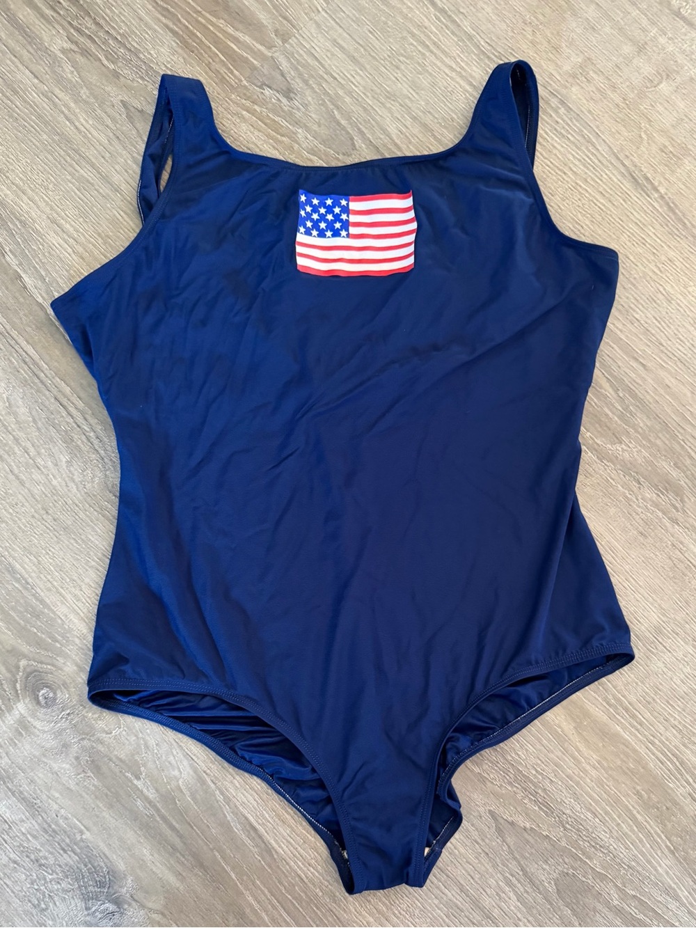 Navy One-Piece Swimsuit with American Flag Patch